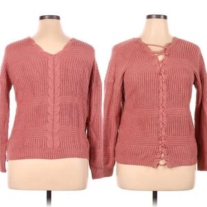 Full Circle Trends Lace Up Back Sweater Size XL Dusty Pink Long Sleeve